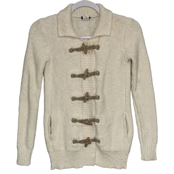 J Crew | XXS |‎ Fisherman Toggle Knit Cardigan Sweater cream rope wood cotton - Picture 1 of 9